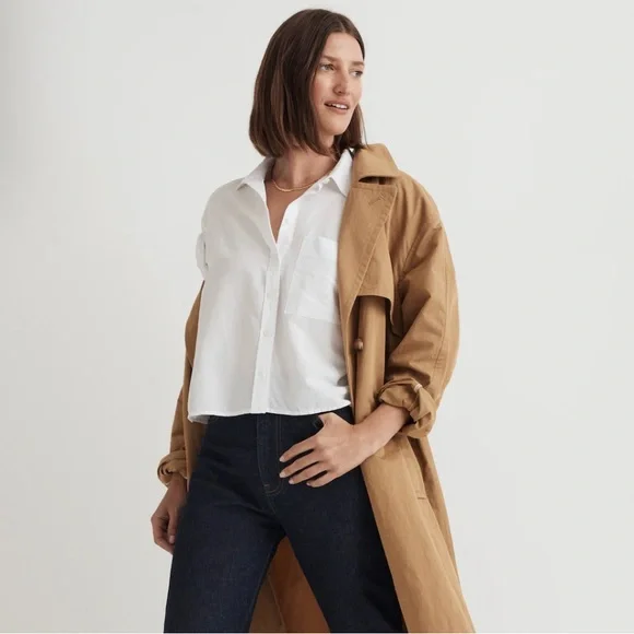 NWT Madewell Cropped Utility Button-Up Shirt, White, Oversized Small - Picture 6 of 9